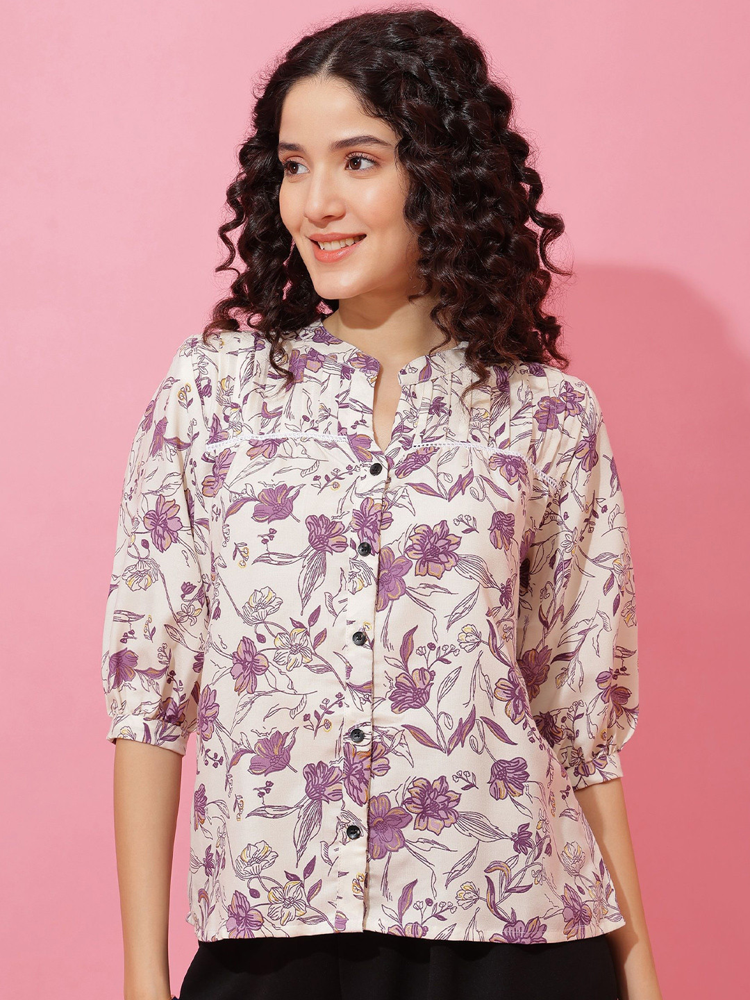 SHEETAL Associates Women Floral Printed Mandarin Collar Shirt Style Top