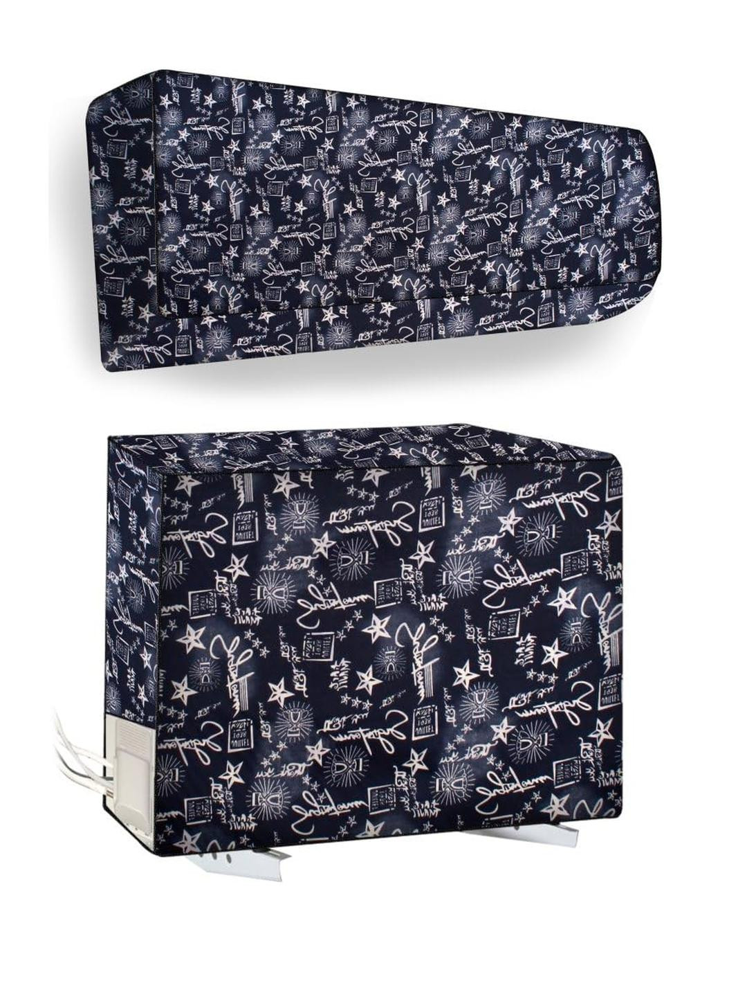 The Furnishing Tree 1 Ton Split AC Cover for Indoor and Outdoor Units Self Pattern Blue