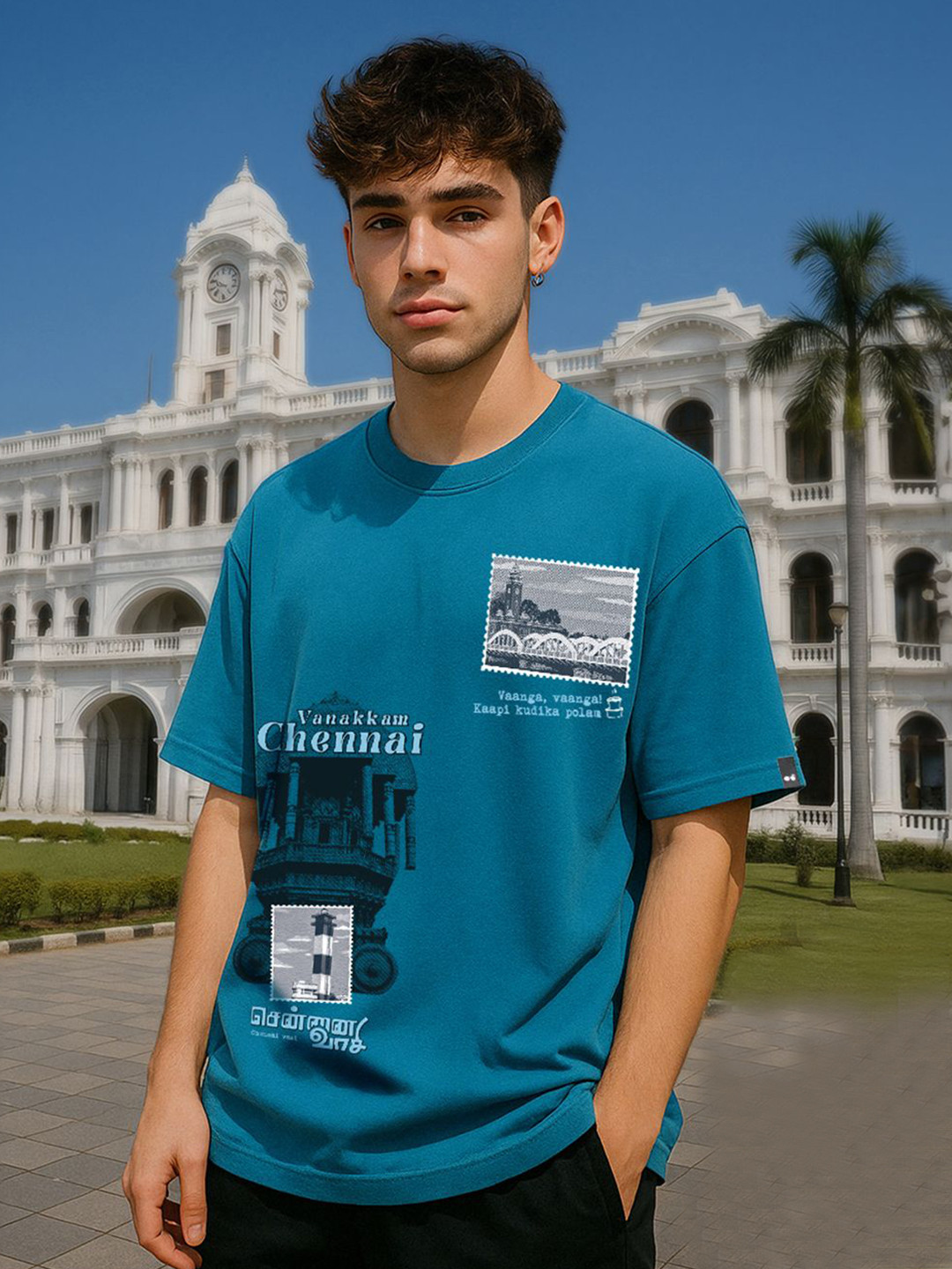 Bewakoof Heavy Duty Chennai Graphic Printed Drop-Shoulder Sleeves Oversized T-shirt