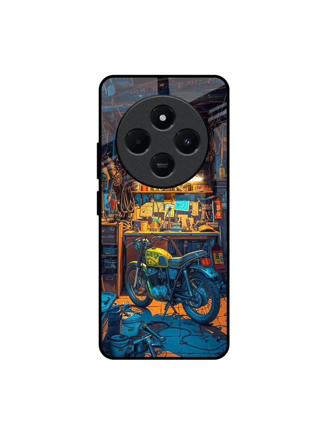 QRIOH Unisex Redmi 14C 5G Garage Guardian Impact Resistant Glass Back Case