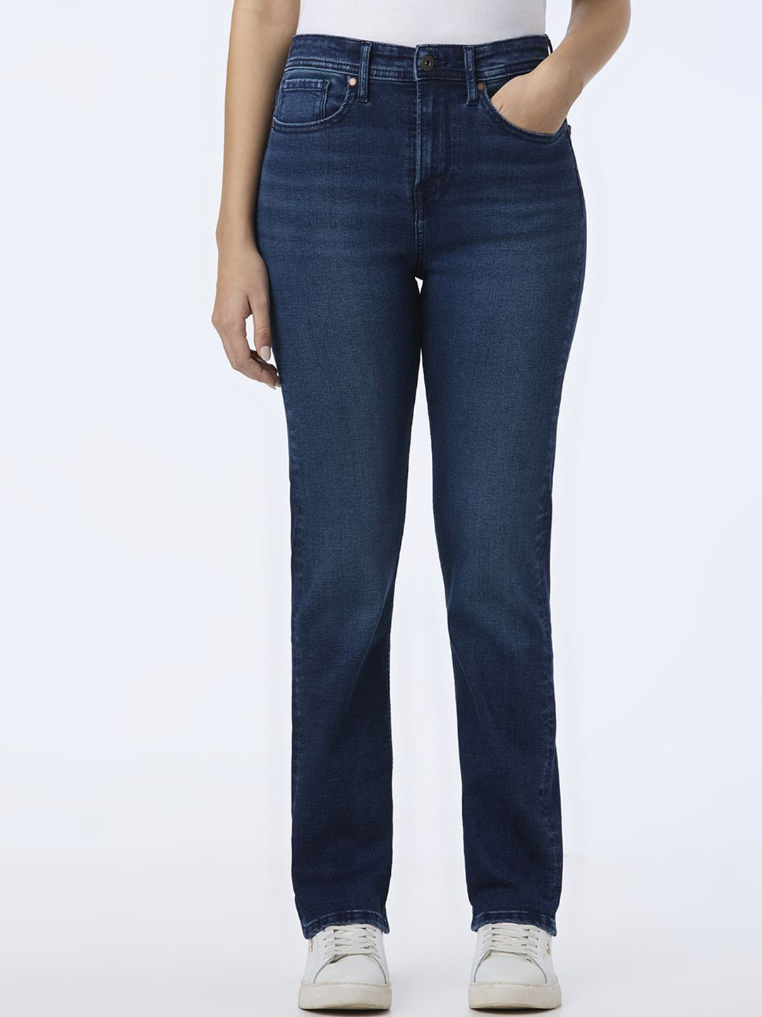 Pepe Jeans Powerflex Women Straight Fit High-Rise Light Fade Cotton Stretchable Jeans