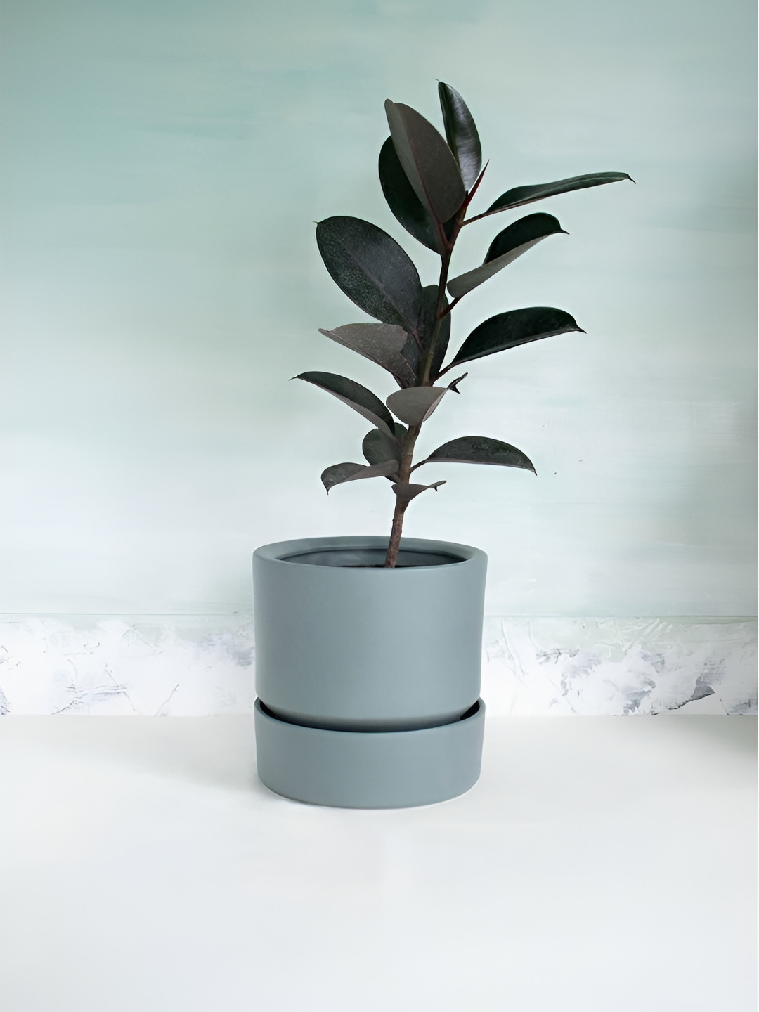 FREEDOM TREE Nested Grey TexturedCeramic Planter With Tray