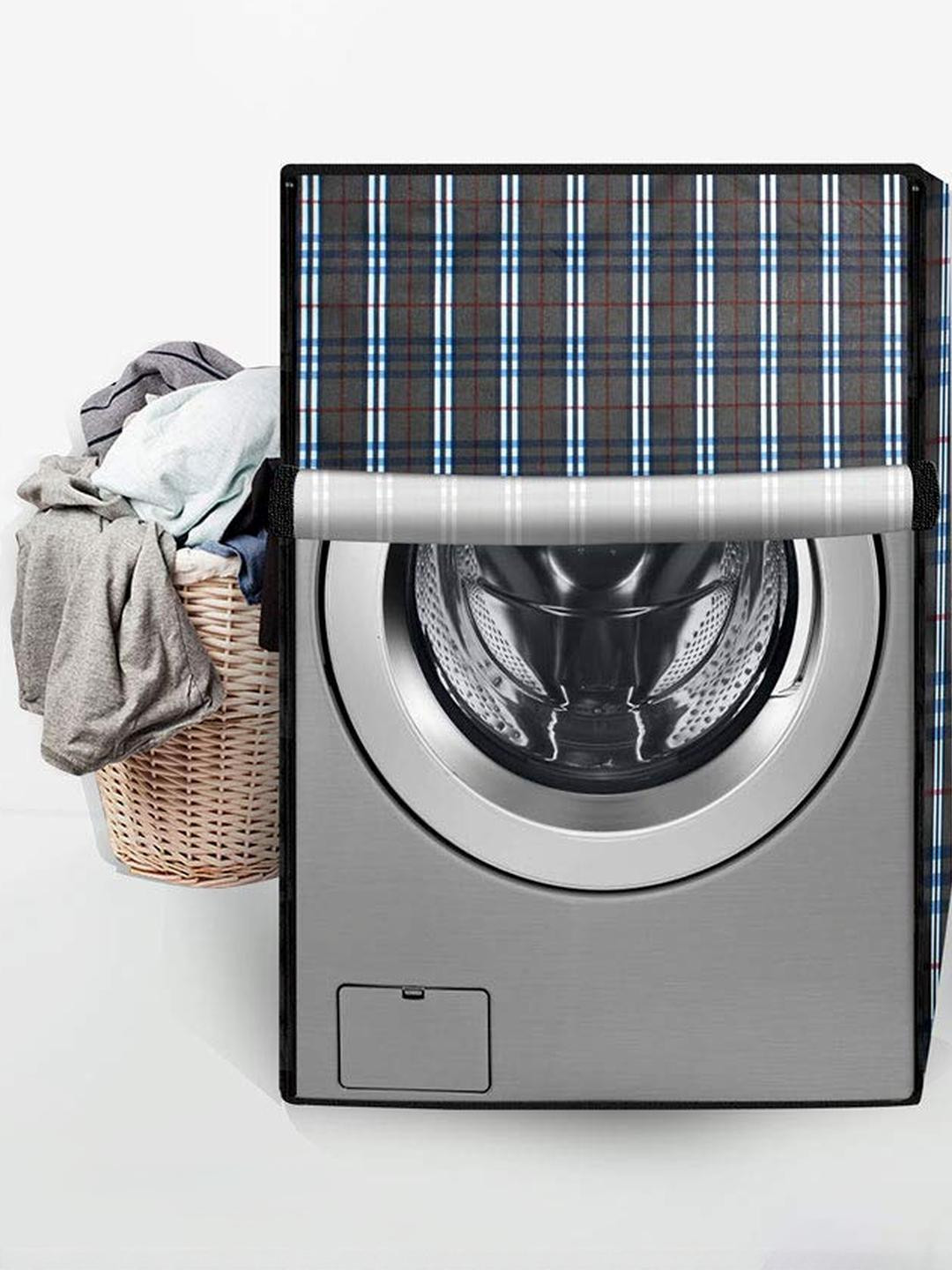 The Furnishing Tree Front Load Washing Machine Cover Check Black Compatible for 6 Kg Neo Diva SX