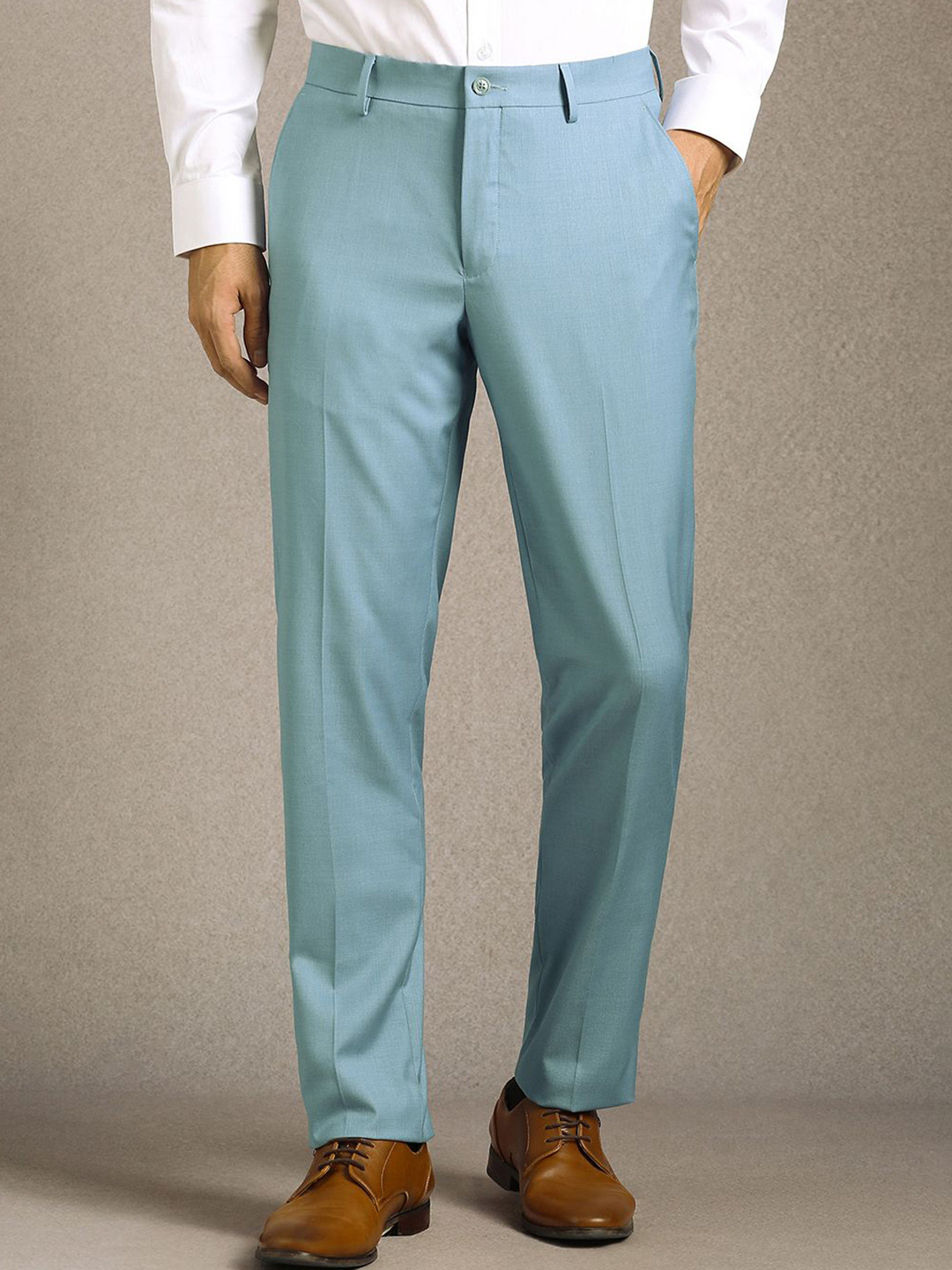 Louis Philippe Men Self Design Mid-Rise Textured Flat Front Formal Trousers