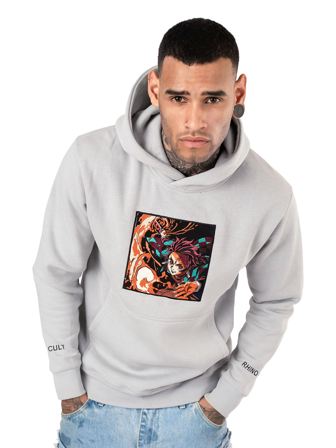 RHINO CULT Men Tanjiro Hinokami kagura Graphic Printed Hooded Cotton Sweatshirt