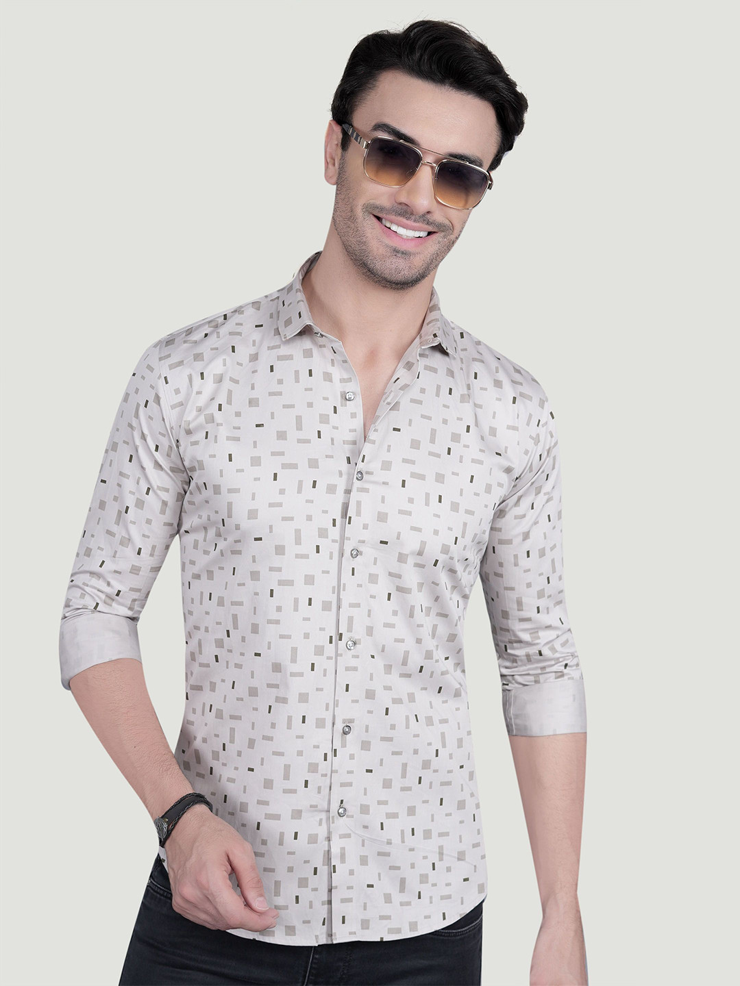 ALMATY Milan Comfort Geometric Printed Slim Fit Cotton Shirt