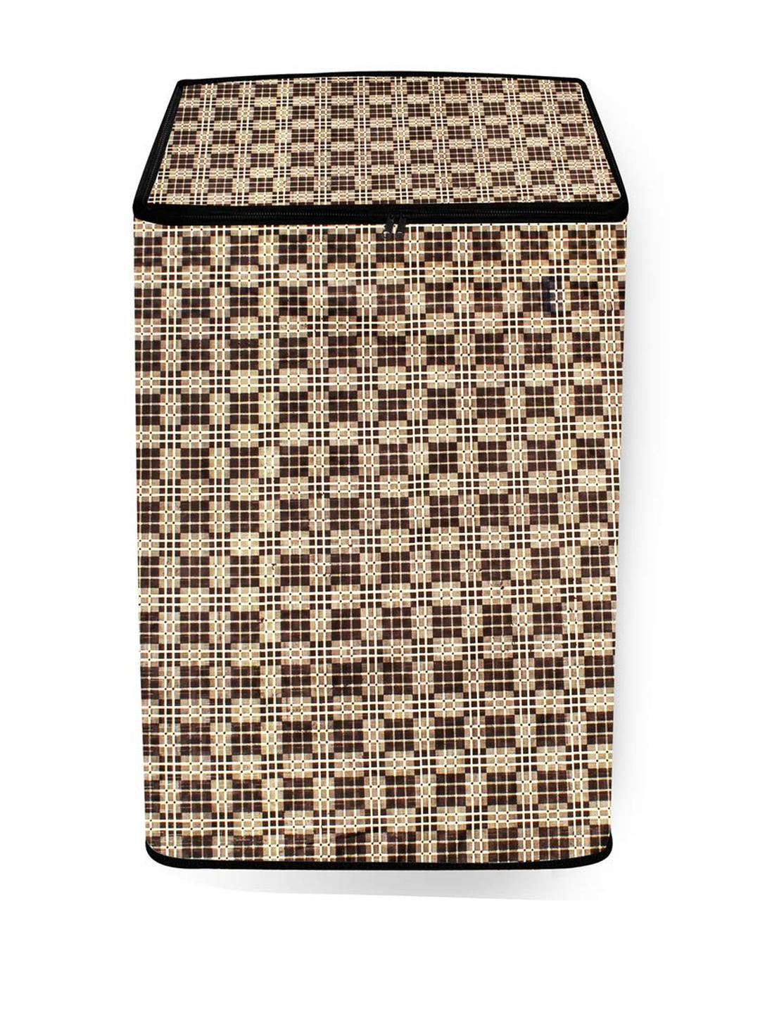The Furnishing Tree Washing Machine Cover Checkered Pattern Brown Compatible for Whirlpool 7.2 Kg F