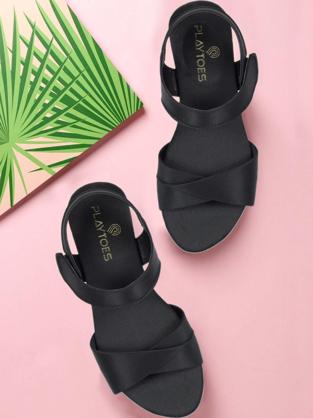 PLAYTOES Women Black Synthetic Comfort Sandals