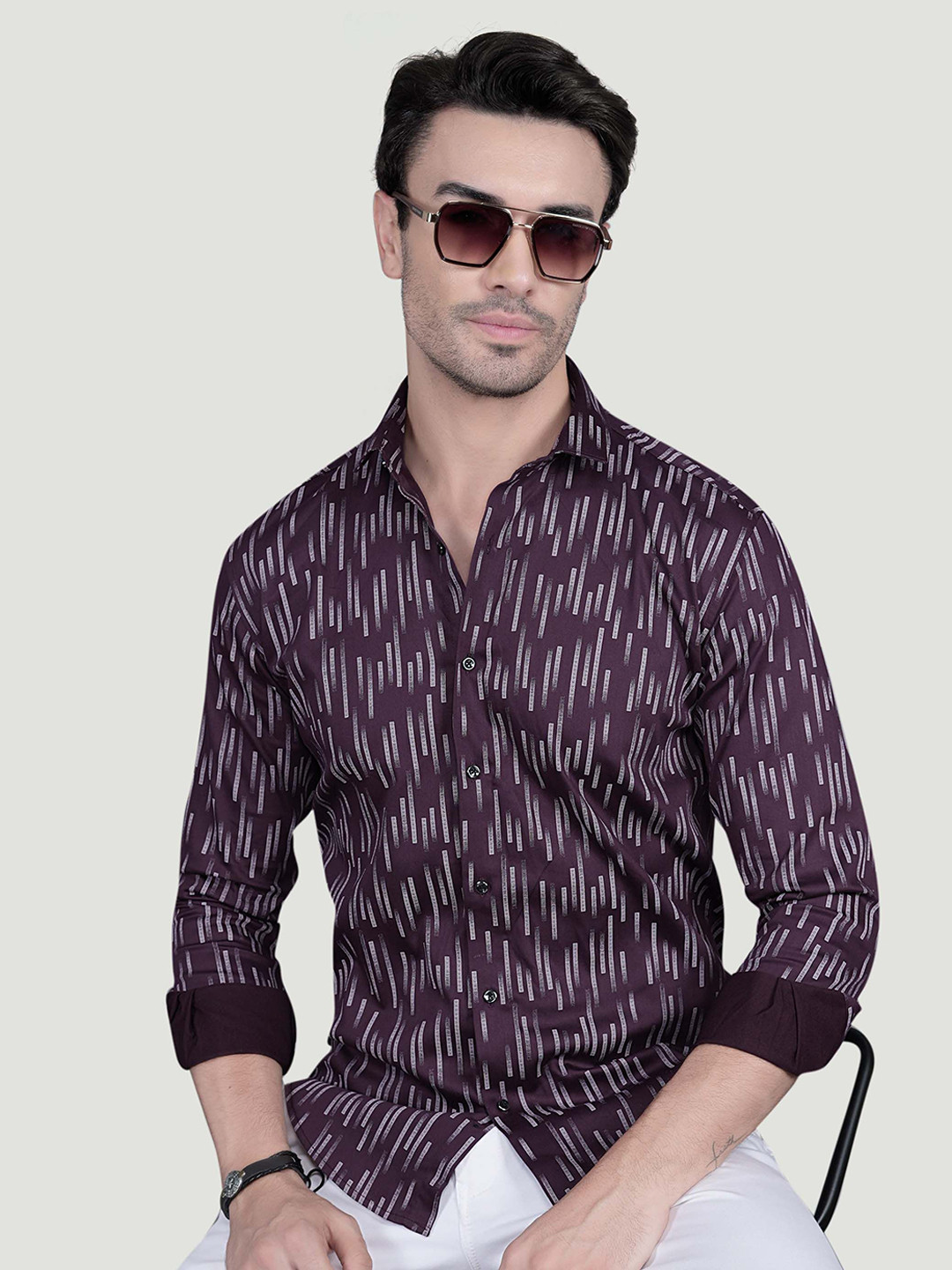ALMATY Klaus Comfort Geometric Printed Slim Fit Cotton Shirt
