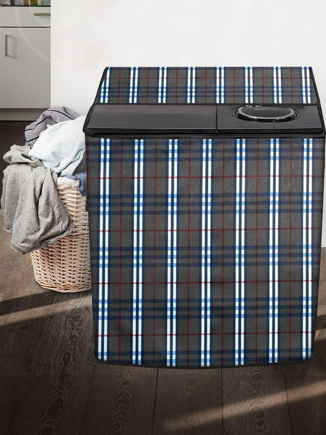 The Furnishing Tree Washing Machine Cover Check Black Compatible for Samsung 8 Kg Semi-Automatic To