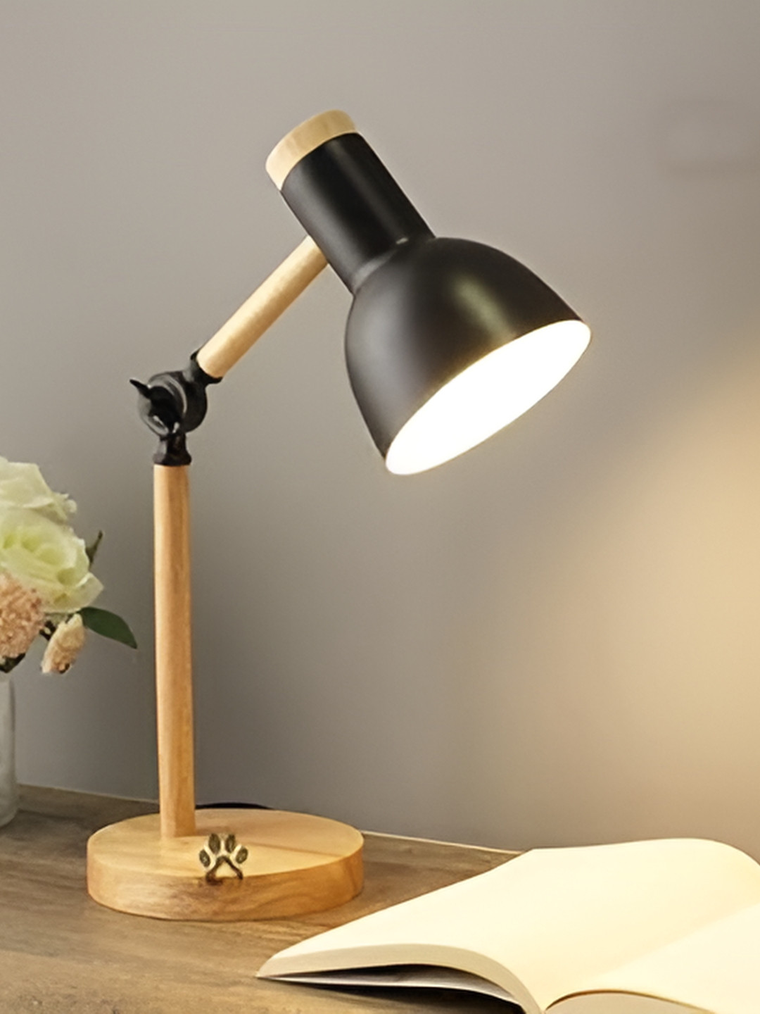 Mufasa Black & Brown Semi-Sphere Shaped Wooden Table Lamp With Bulb