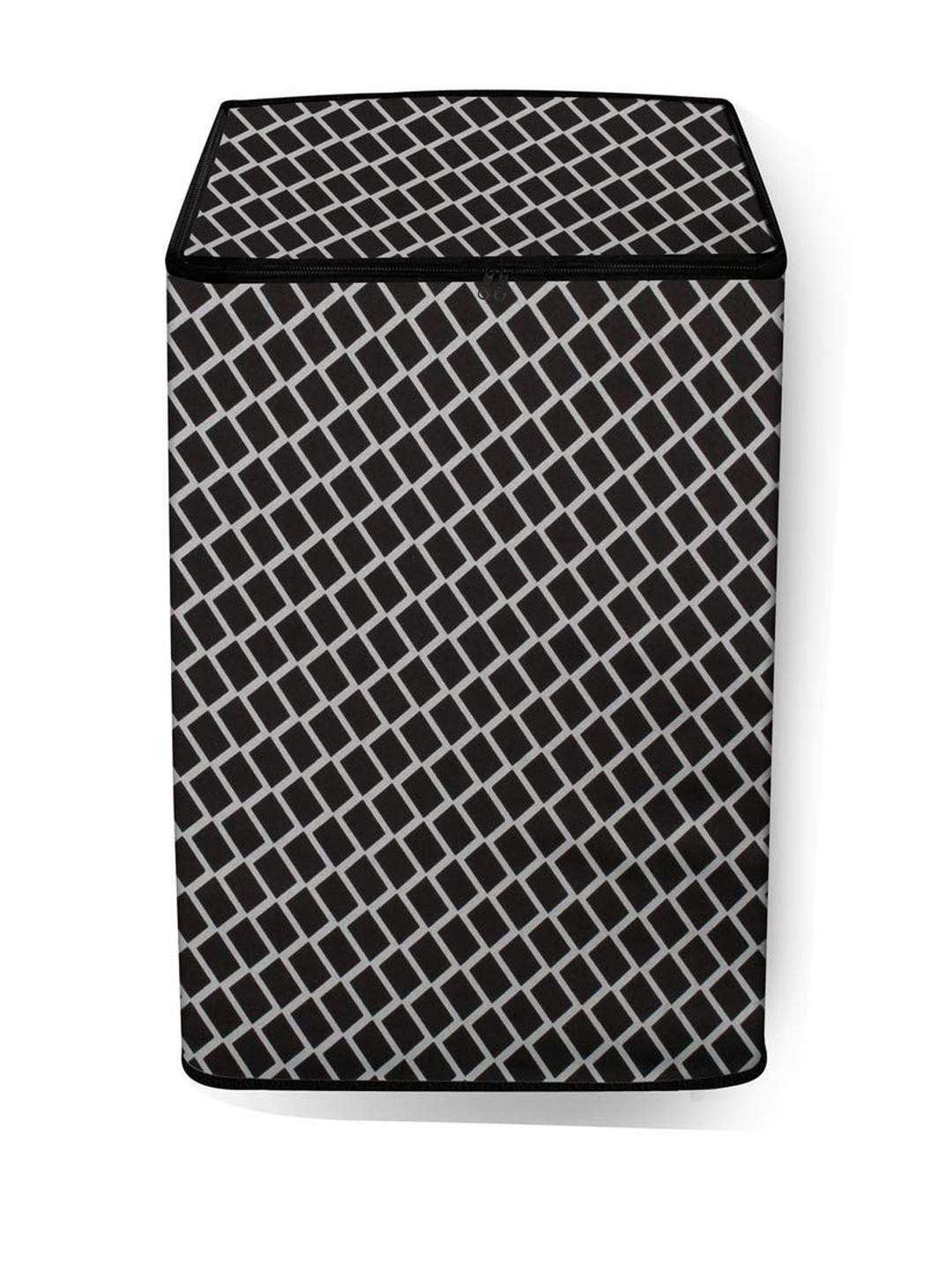 The Furnishing Tree Washing Machine Cover Check Grey Compatible for Samsung 6.5 Kg Fully-Automatic