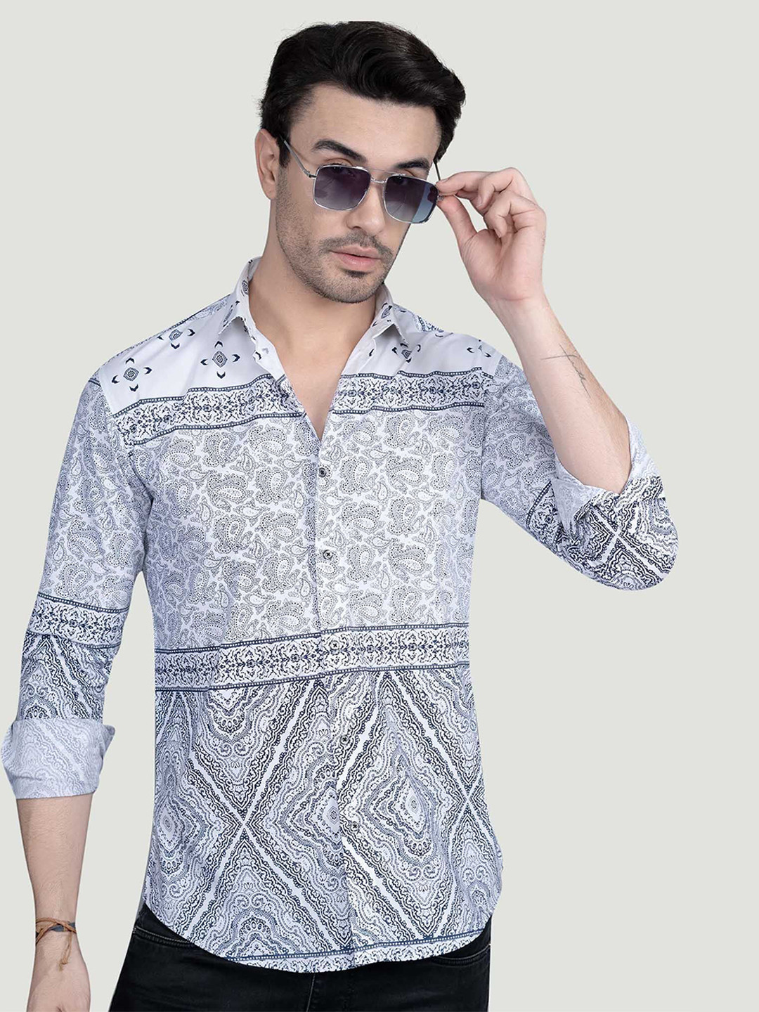 ALMATY Jacques Comfort Paisley Printed Slim Fit Cotton Shirt