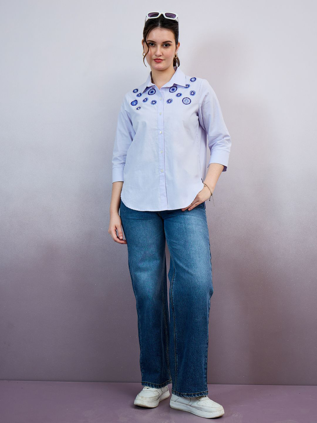 Shally Bhasin by Athena Spread Collar Embellished Standard Relaxed Fit Cotton Shirt