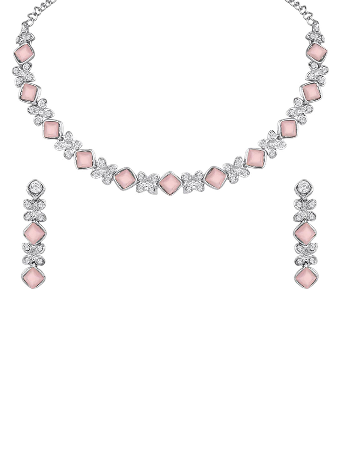Atasi International Women Handcrafted Pink Crystals Silver-Plated Crystal Jewellery Set