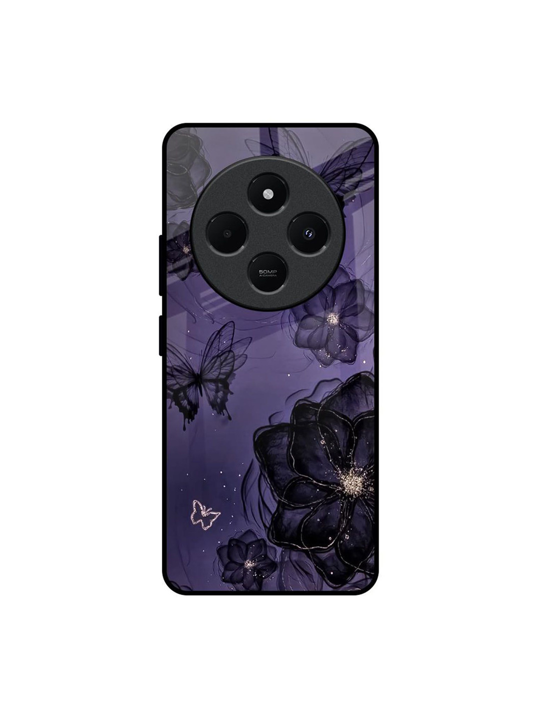 QRIOH Floral Printed Redmi 14C 5G Paradise Glass Back Case Mobile Accessories