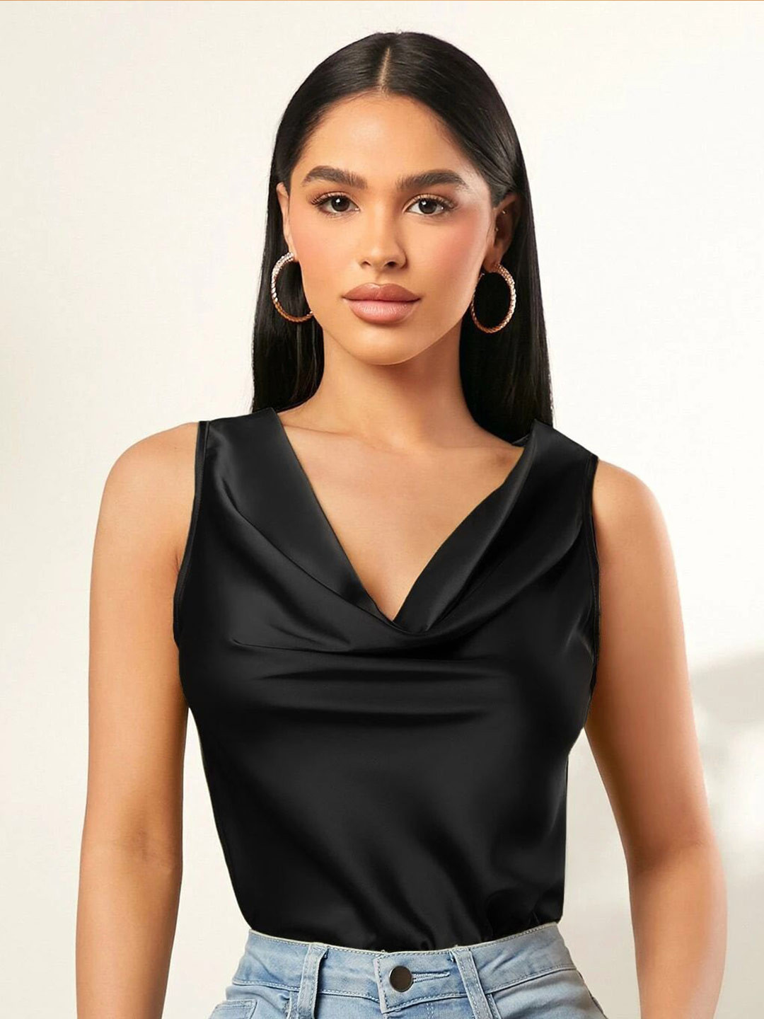 Stylecast X Slyck Women Solid Pattern Cowl Neck Regular Top