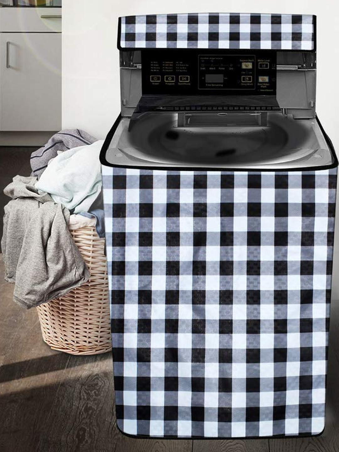 The Furnishing Tree Washing Machine Cover Gingham Pattern Black & White Compatible for Whirlpool 6.