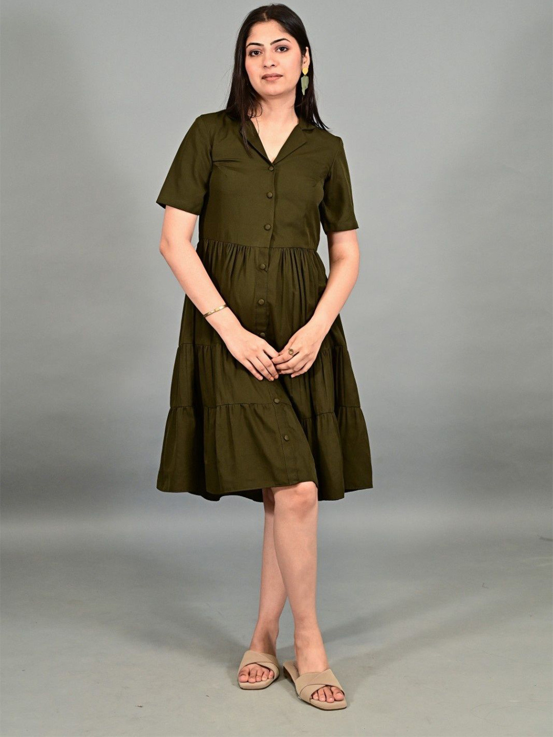 THE BEHRUZ THEORY Women Shirt Collar Tiered Shirt Dress