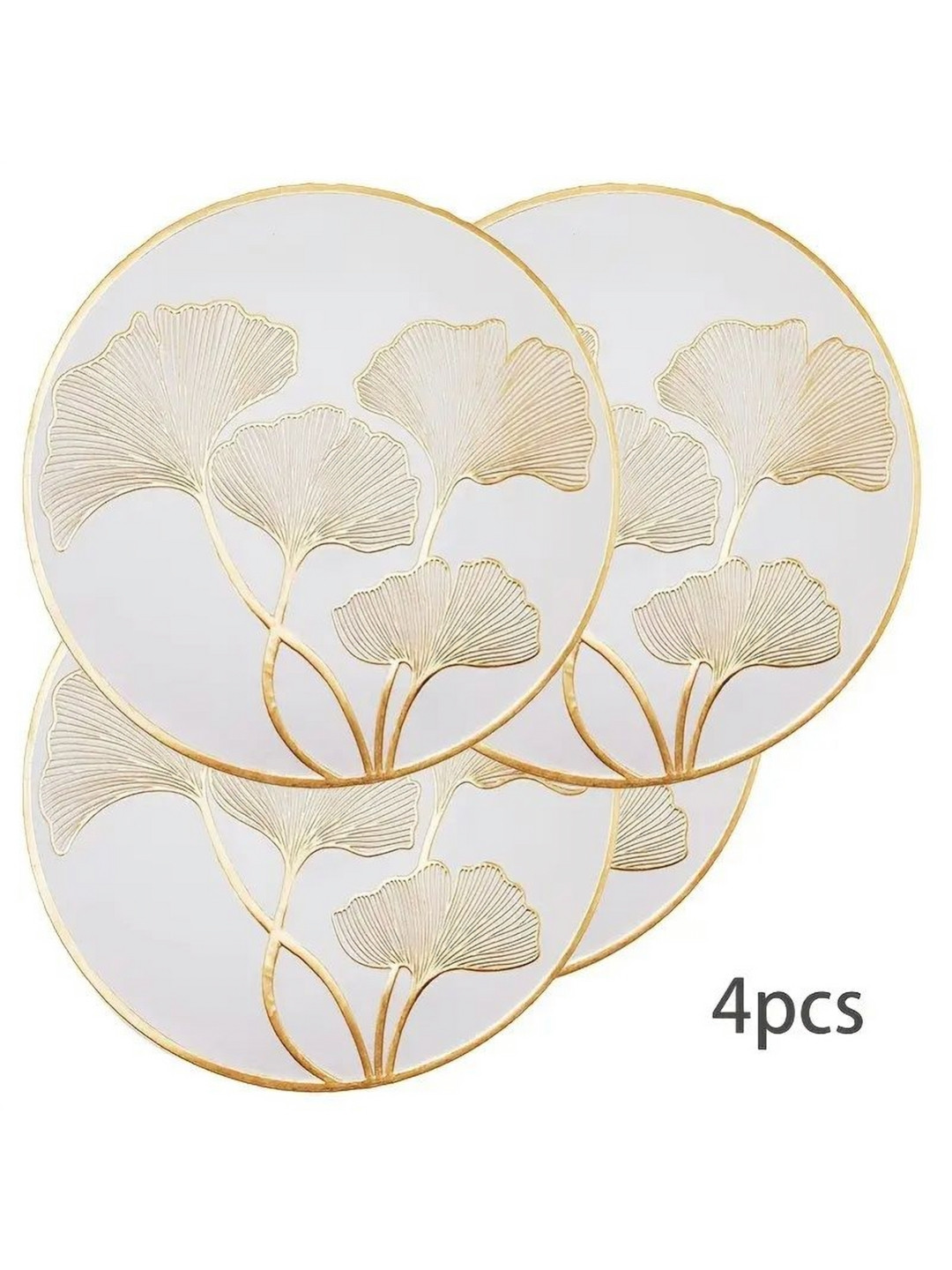 LooMantha Gold-Toned & White 4 Pieces Floral Embroidered Plastic Round Table Placemats