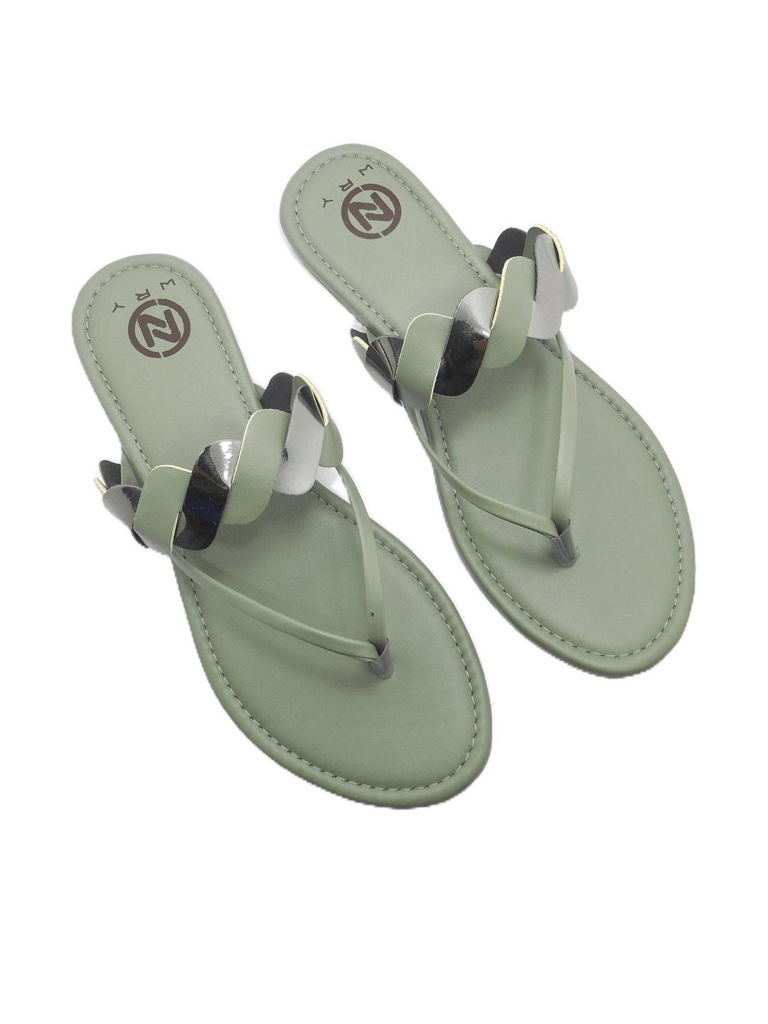 NOWRY Women Green Leather Sandals