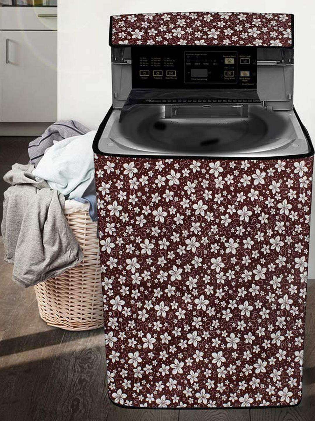The Furnishing Tree Washing Machine Cover Floral Pattern Brown BSE Compatible for Whirlpool 7.5 Kg