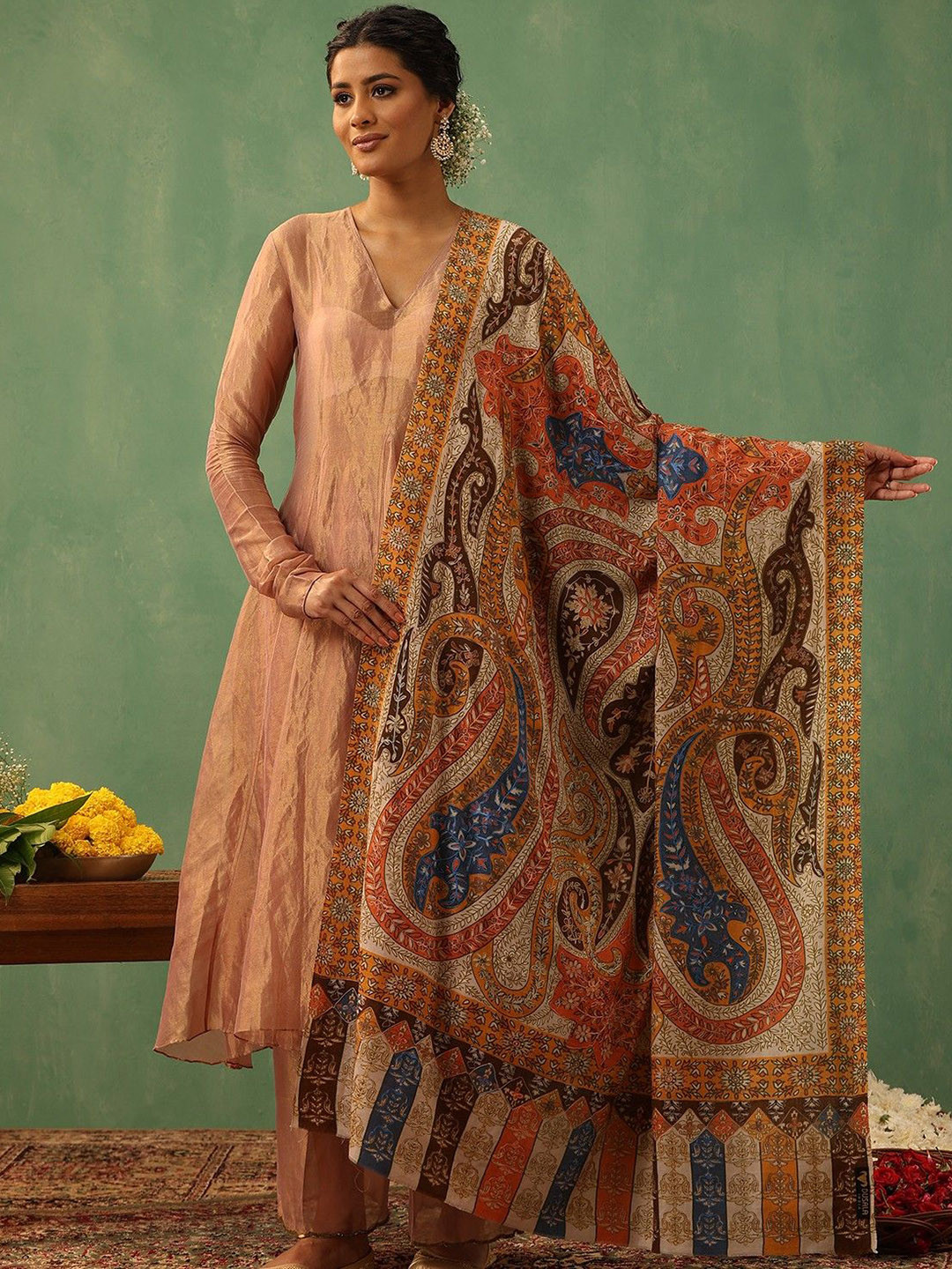 DUSALA INDIA Kashi Cashmere Ethnic Motifs Printed Woollen Shawl