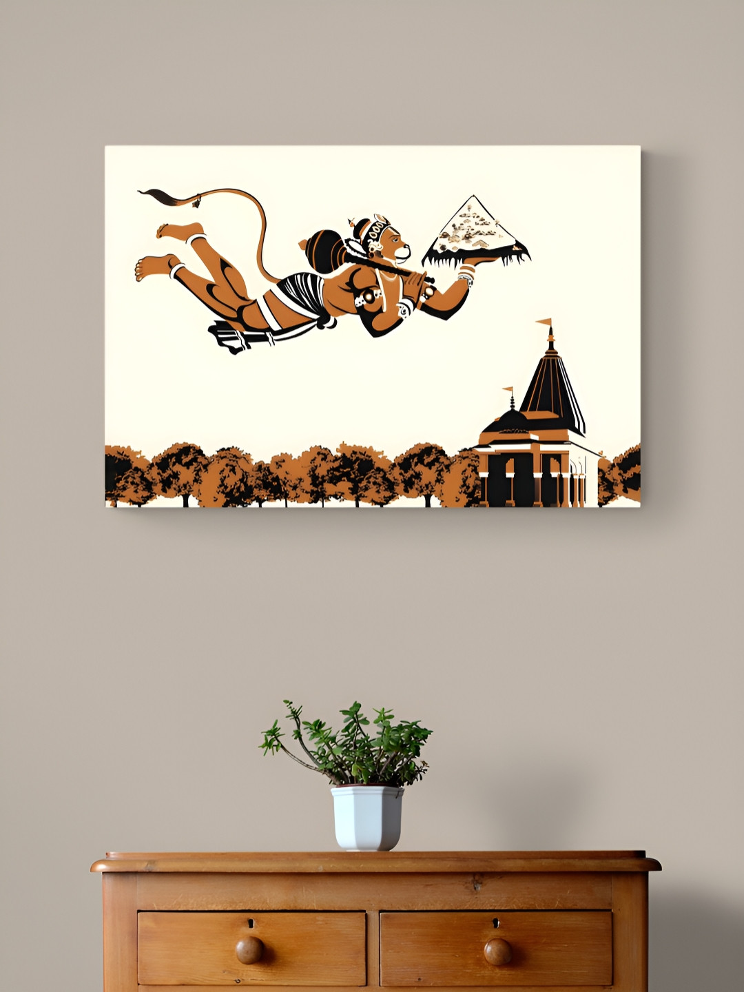 Tushaco Handicrafts White & Brown Hanuman ji Religious Canvas Wall Art