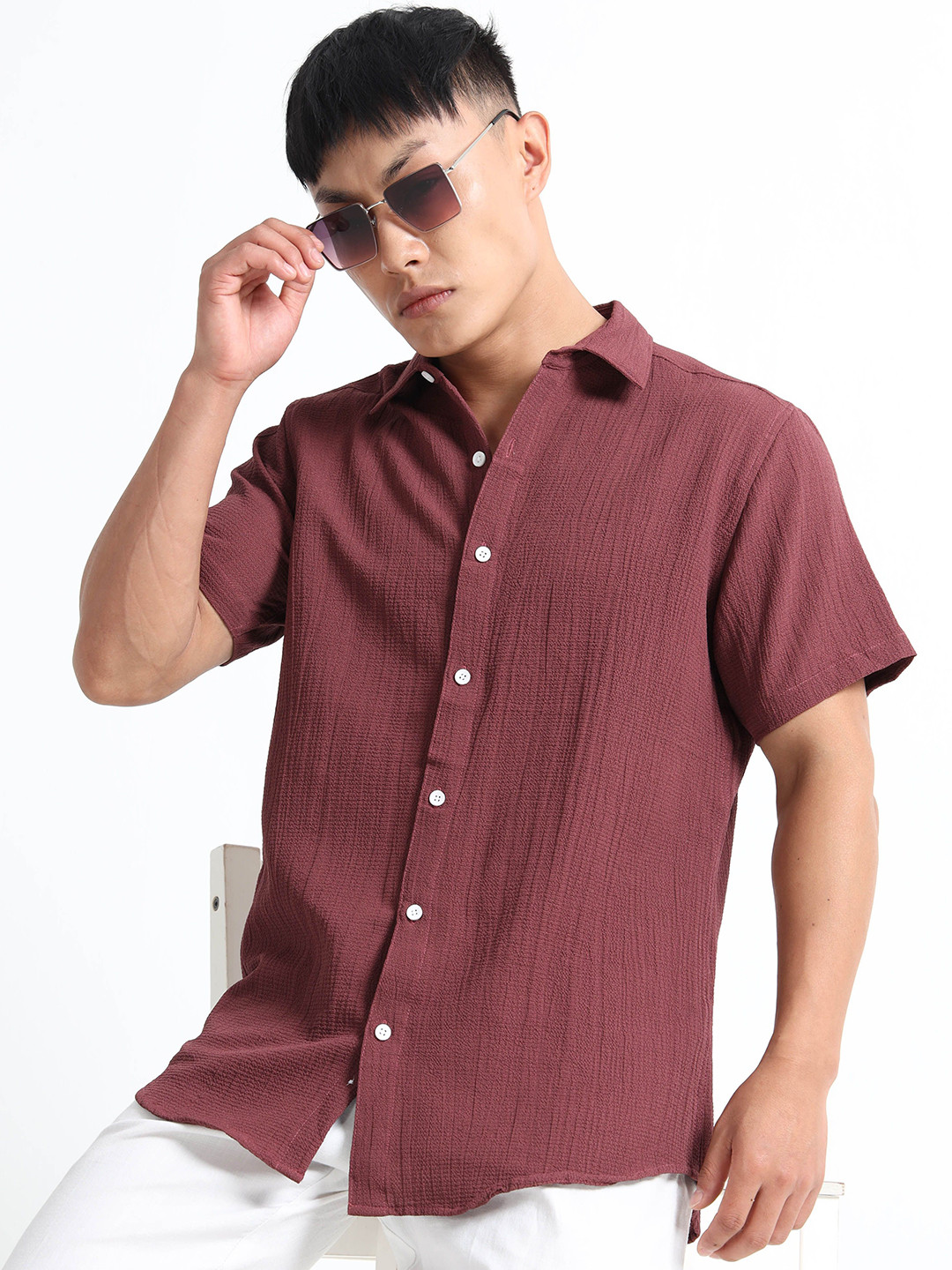 MOHICANS Regular Fit Spread Collar Short Sleeves Casual Shirt