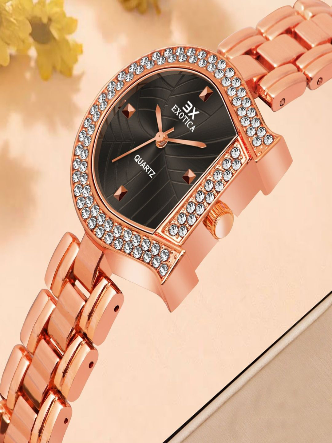 Exotica Fashion Girls Brass Dial & Stainless Steel Straps Watch EX-2591-RG Black