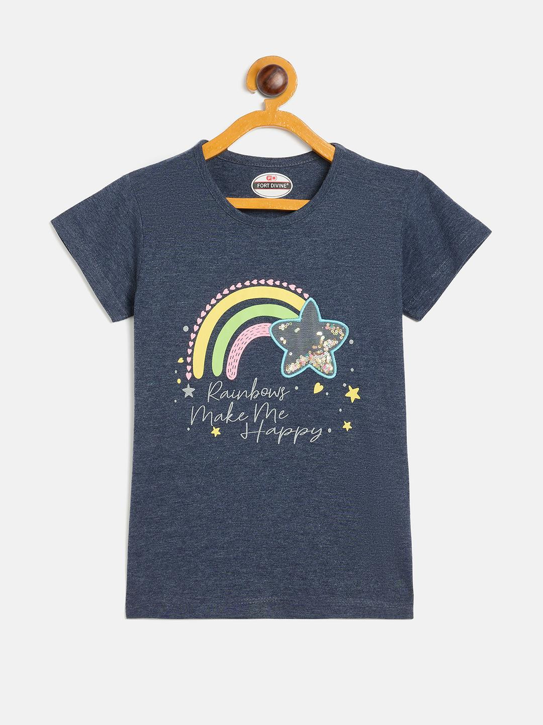 Fort Divine girls Rainbow printed top DENIM