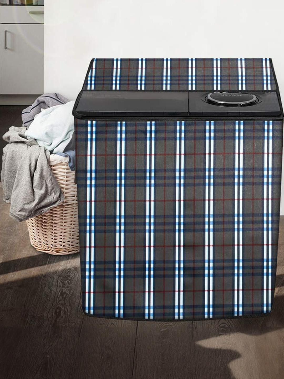 The Furnishing Tree Washing Machine Cover Check Black Compatible for LG 6 KG Semi-Automatic Top Loa