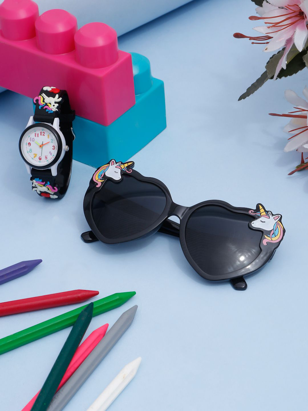 Stoln Kids Gift Set of 2 Unicorn Sunglass and Wrist Watch - Black