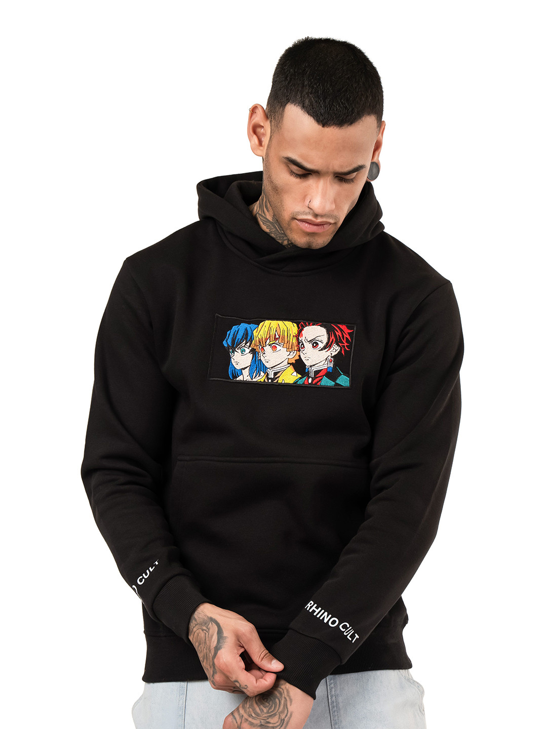 RHINO CULT Men 3 Swordsmen Graphic Printed Hooded Cotton Pullover Sweatshirt