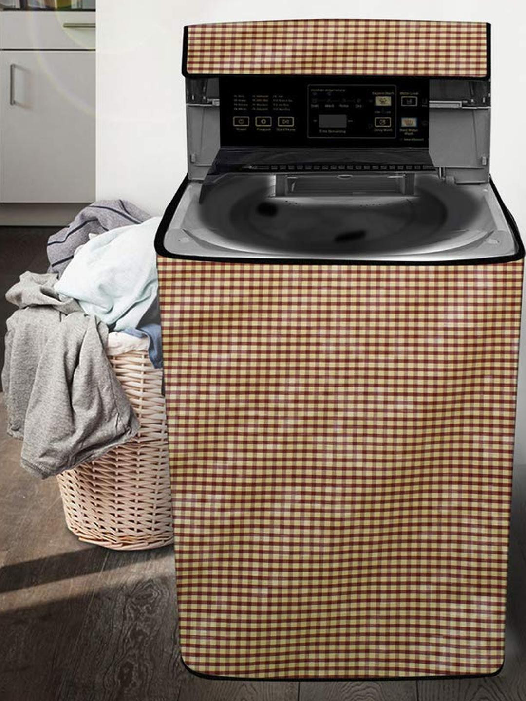 The Furnishing Tree Washing Machine Cover Pin Check Pattern Brown Compatible for Whirlpool 6.5 Kg F