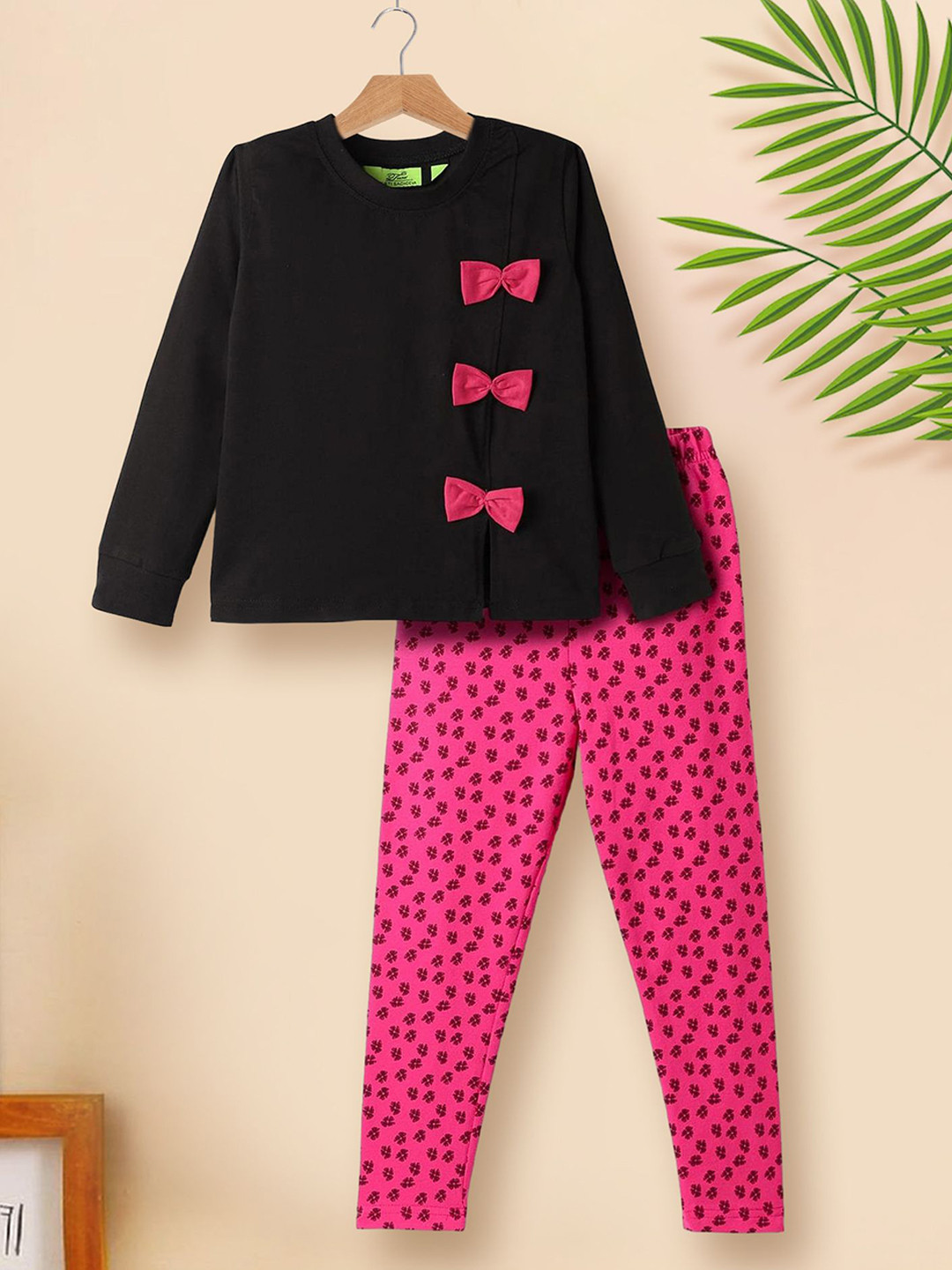 Tiara Girls Bow Embellished Pure Cotton Top With Legging