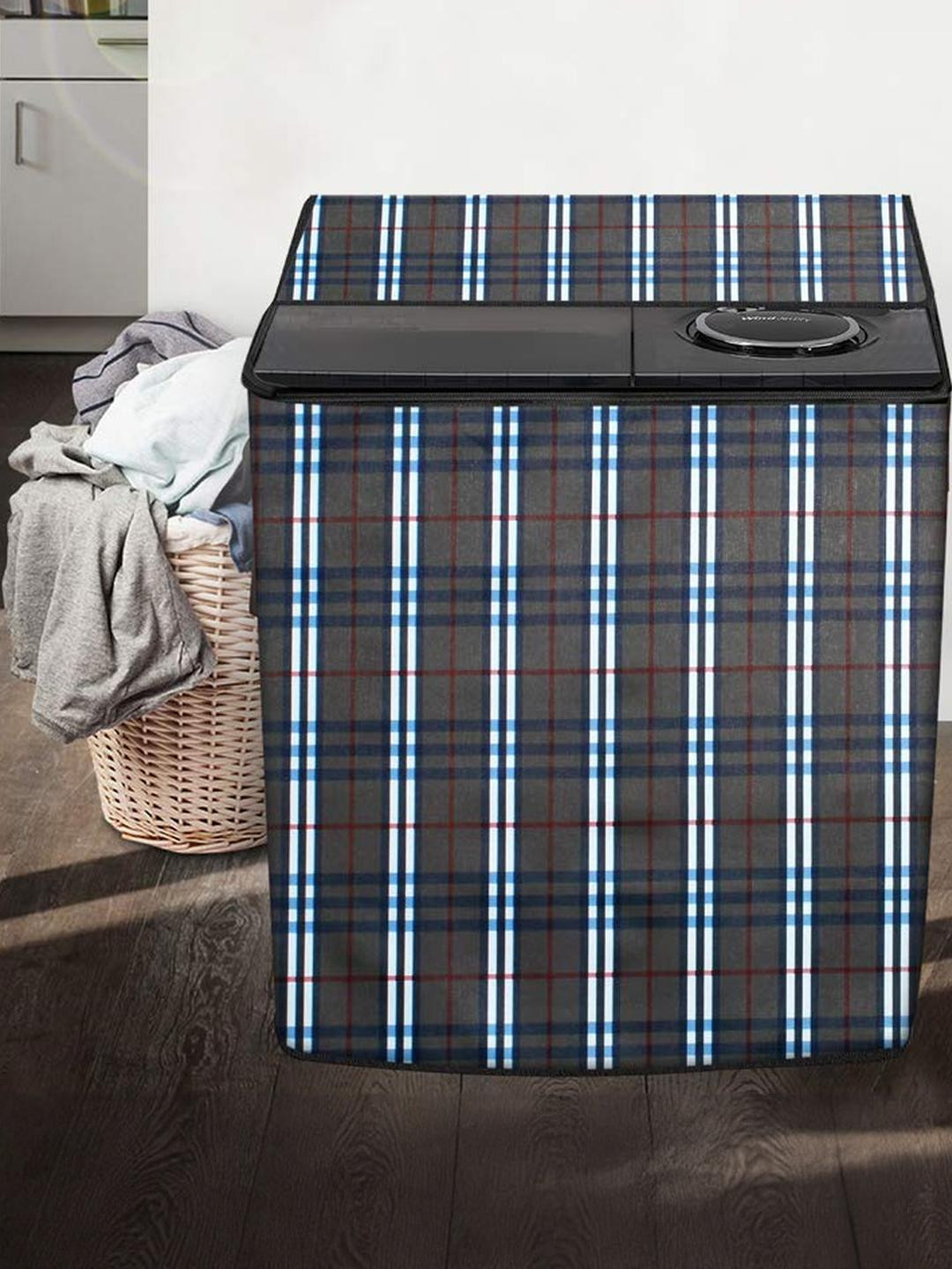 The Furnishing Tree Washing Machine Cover Check Black Compatible for Whirlpool 7Kg Semi-Automatic T