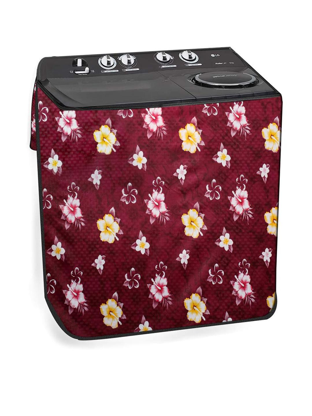 The Furnishing Tree Washing Machine Cover Floral Red Compatible for LG 8 KG Semi-Automatic Top Load