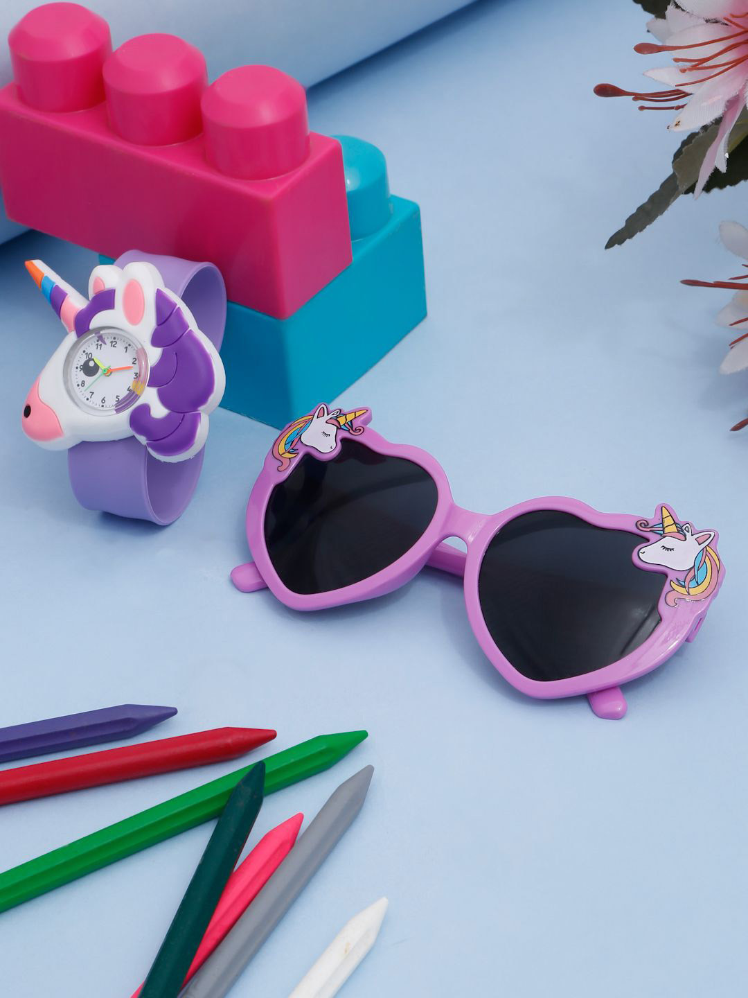 Stoln Girls Gift Set of 2 Unicorn Sunglass and Wrist Watch - Purple and Pink