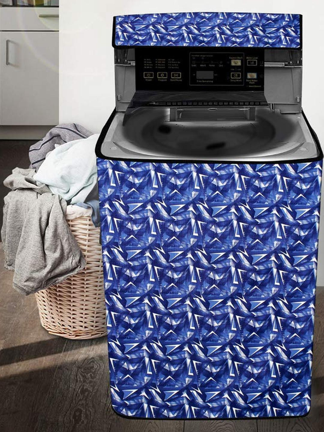 The Furnishing Tree Washing Machine Cover Frieze Pattern Blue Compatible for Whirlpool 7 Kg Fully-A