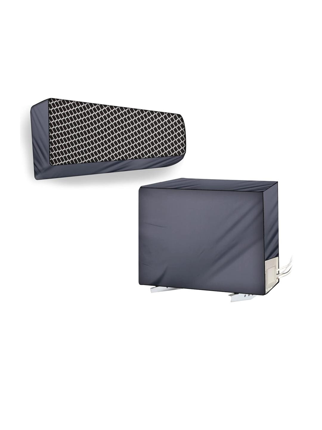 The Furnishing Tree Split AC Cover for Indoor and Outdoor units of 2 Ton waterproof Check Grey