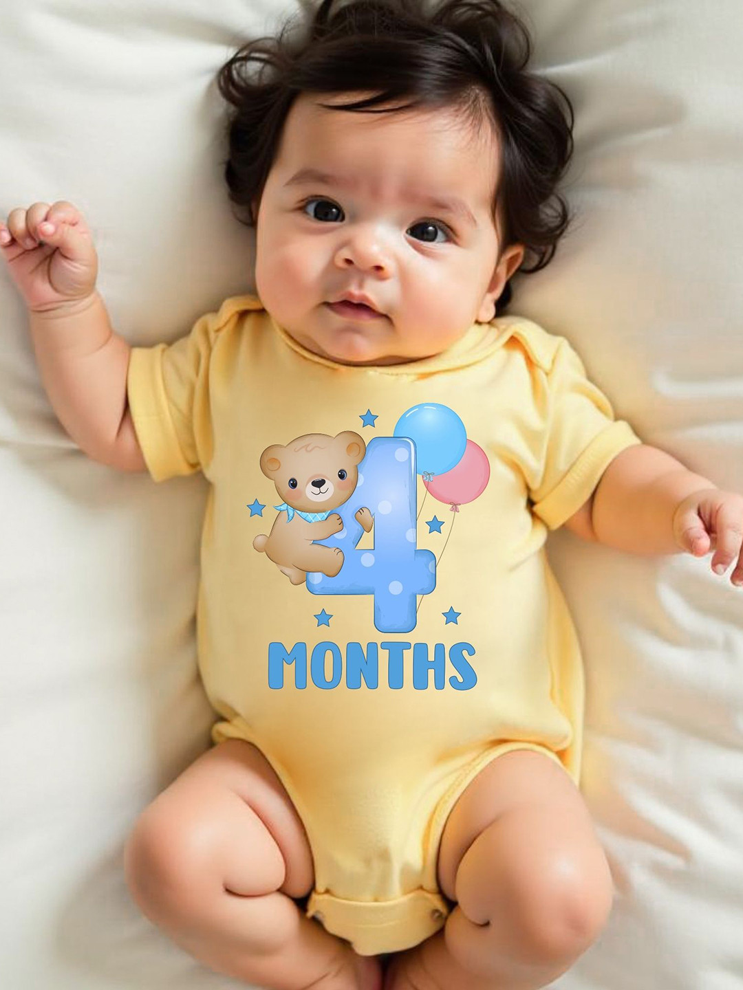 YK Infants Four Month Teddy Printed Cotton Bodysuit