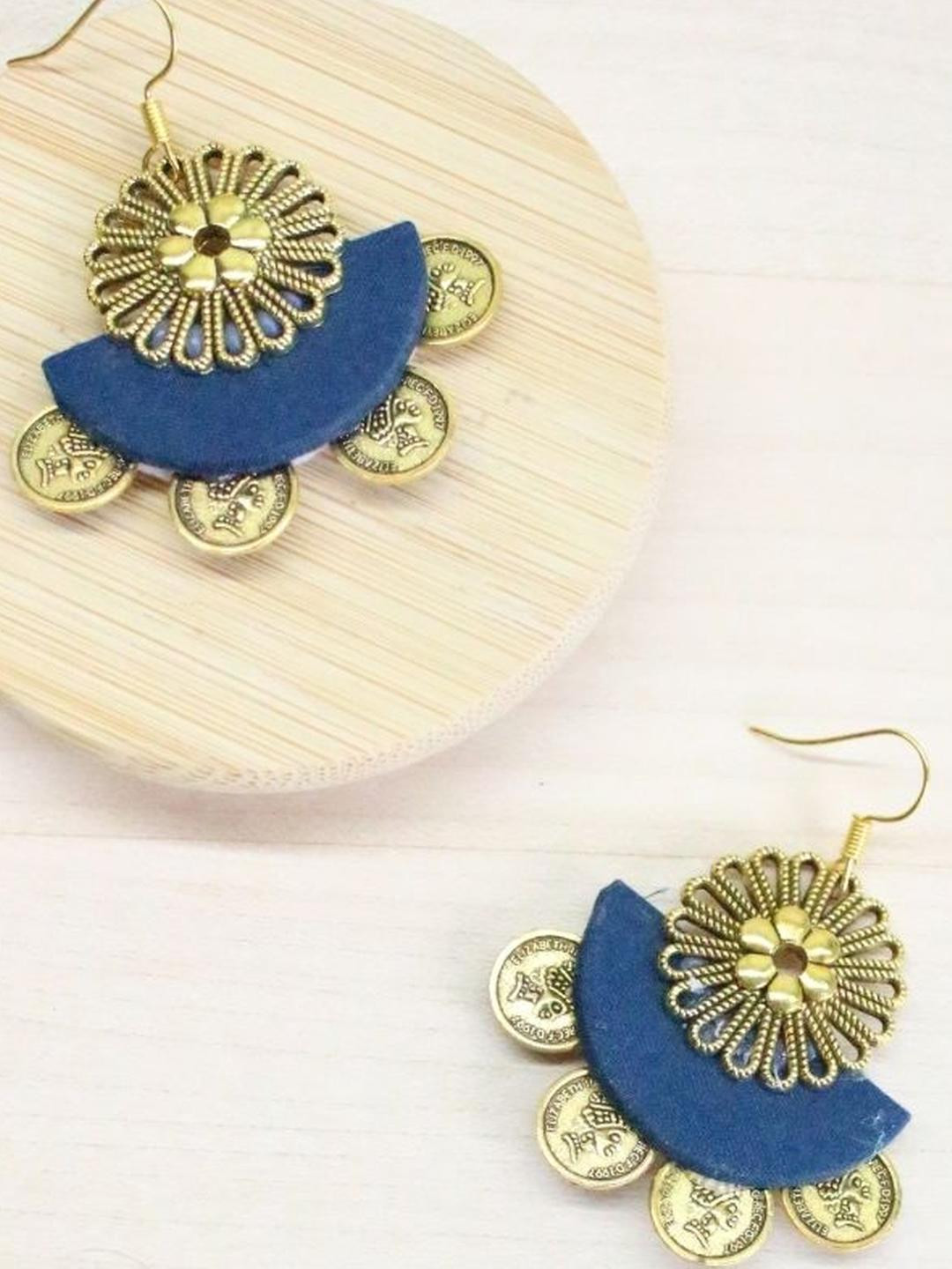 Blue Blossom Coin Dangler Earrings