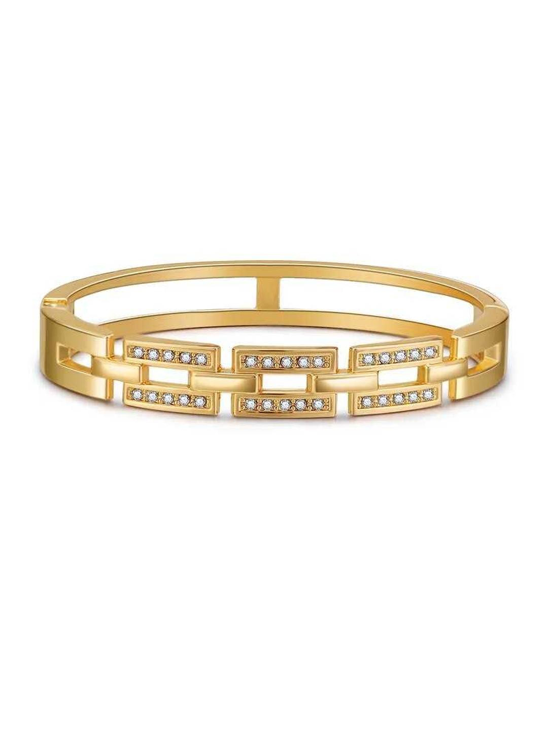 Women's Gold Plated Hollow Bangle Zirconia Embossed Bracelet