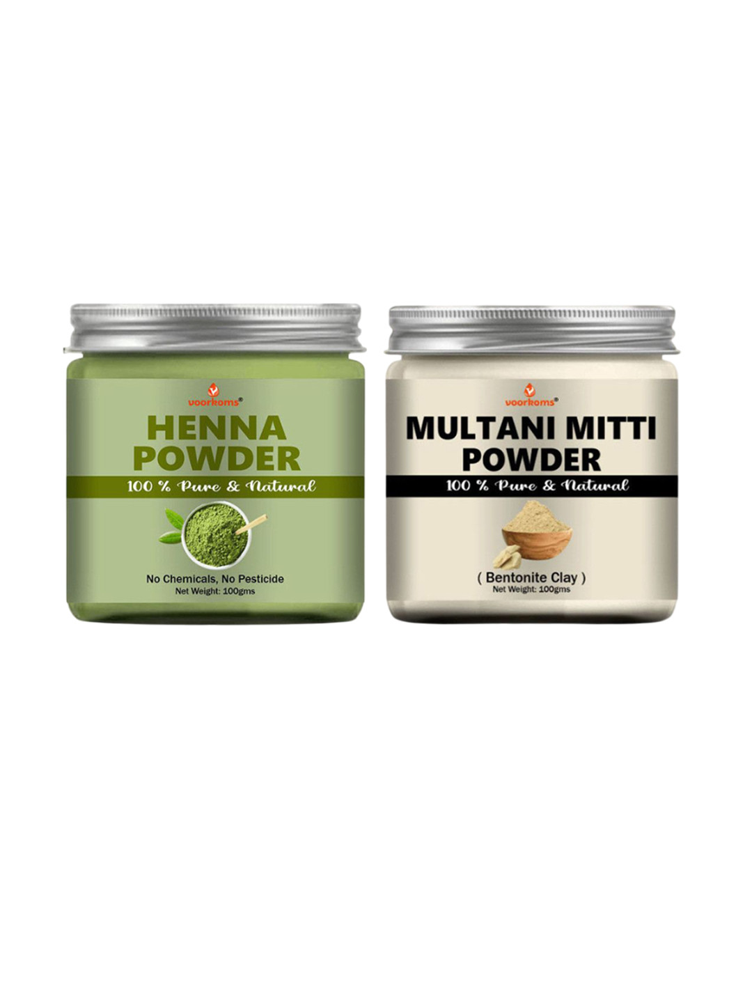 VOORKOMS Set Of 2 Henna & Multani Mitti Powder - 100 g Each