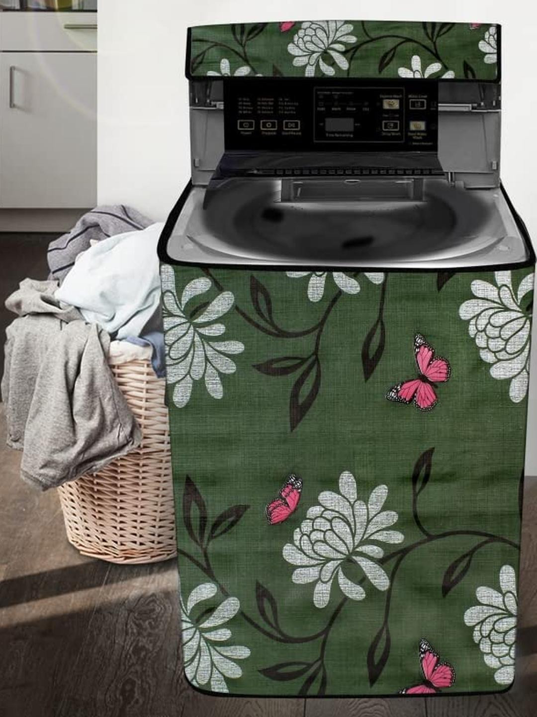 The Furnishing Tree Washing Machine Cover Petals Pattern Green Compatible for Whirlpool 7 Kg Fully-