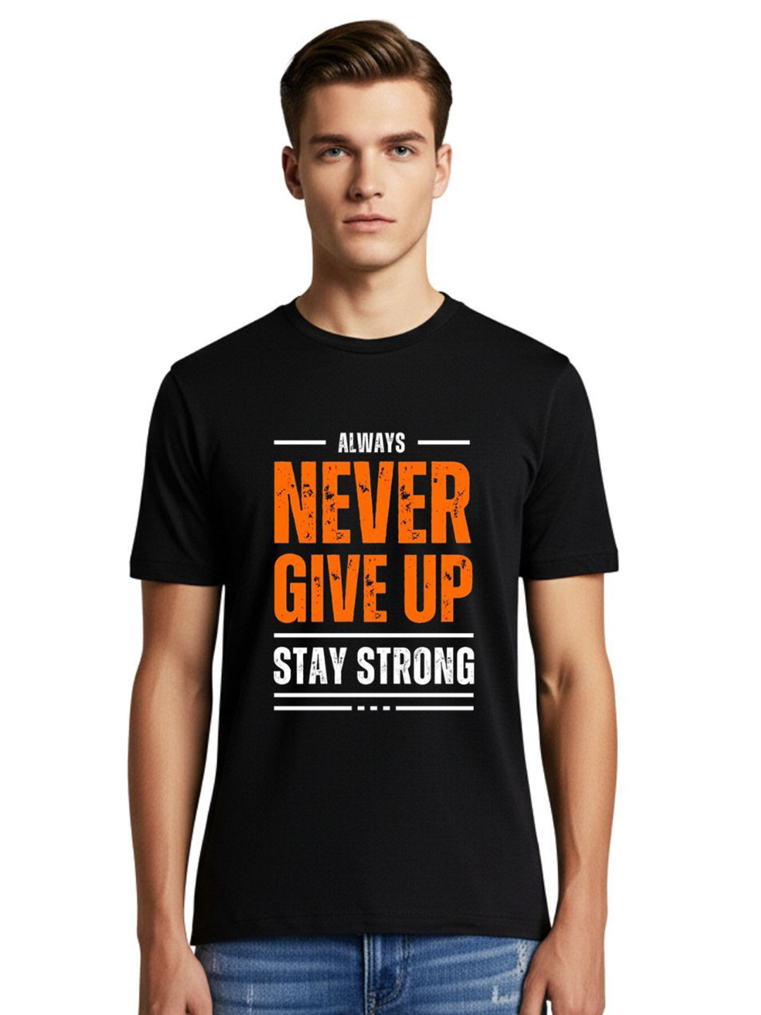 PULP Unisex Never Give Up Stay Strong  Typography Printed Round Neck Pure Cotton T-Shirt