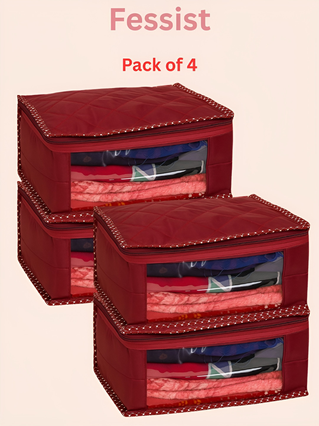 Fessist Maroon 4 Pieces Quilted Suit Organisers