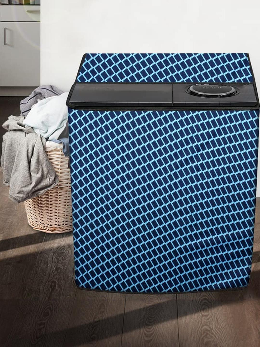 The Furnishing Tree Washing Machine Cover Check Blue Compatible for Whirlpool 7.5Kg Semi-Automatic