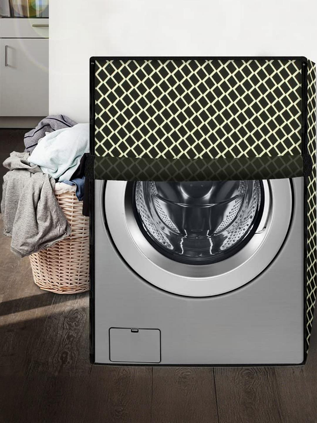 The Furnishing Tree Front Load Washing Machine Cover Check Coffee Compatible for 6.5 Kg Senorita Aq